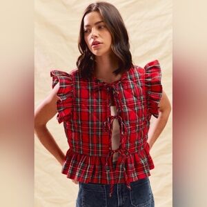 Plaid Ruffled Quilt Vest Top